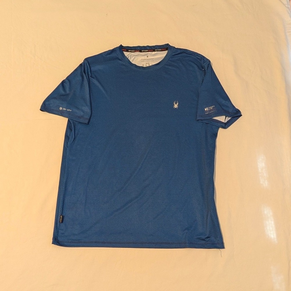 Spyder Mens Blue Rash Guard Short Sleeve UPF 30+ Swim Shirt Medium